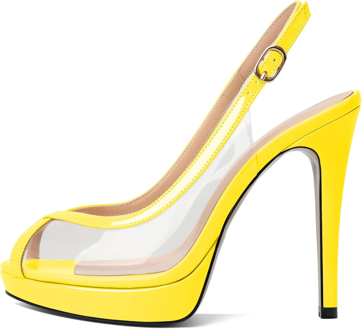 Esvowido Women's Peep Toe High Heels Slingback Pumps Platform Stilettos Clear PVC Heeled Sandals 5 Inch Wedding Party Dress Shoes