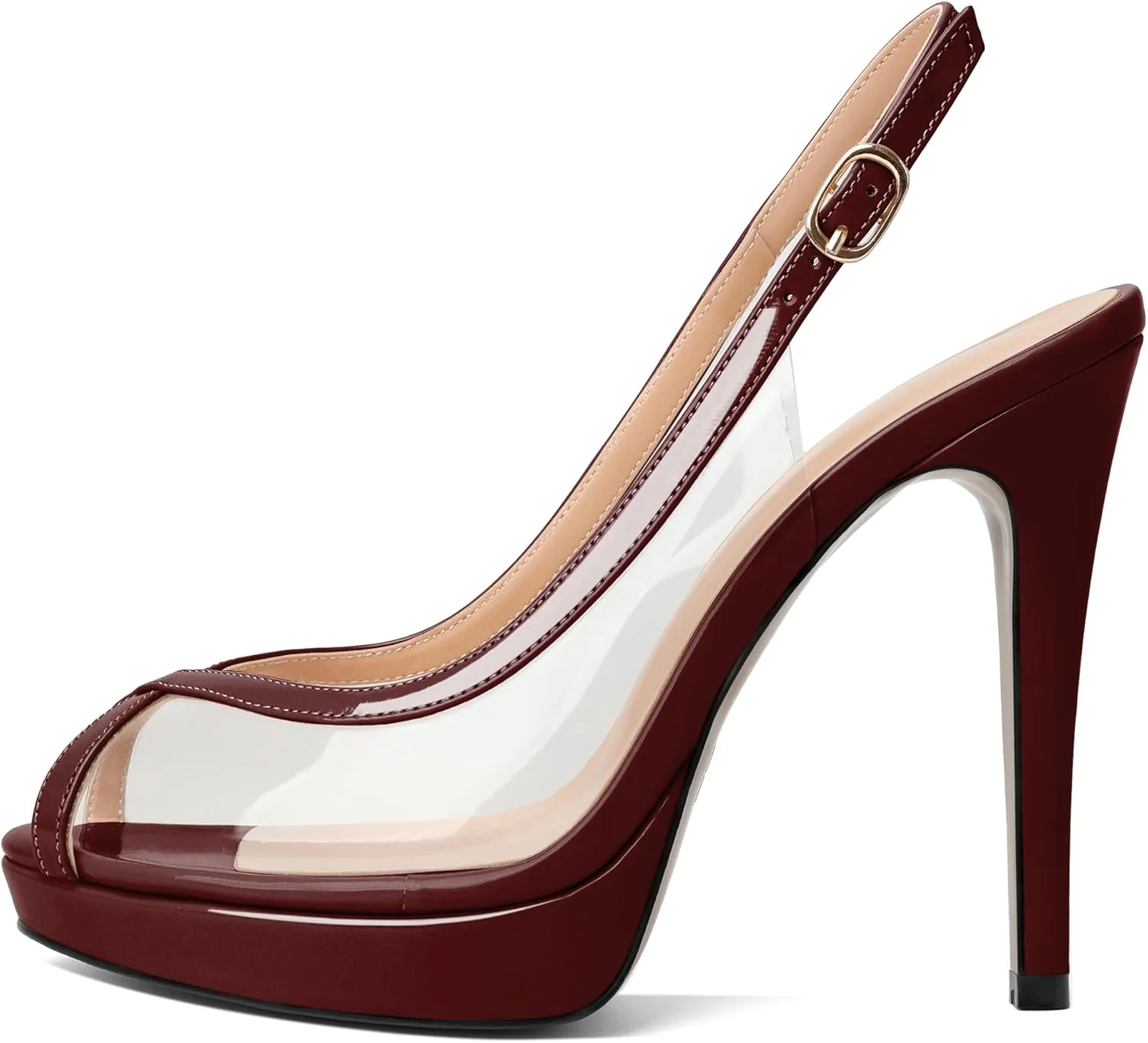 Esvowido Women's Peep Toe High Heels Slingback Pumps Platform Stilettos Clear PVC Heeled Sandals 5 Inch Wedding Party Dress Shoes