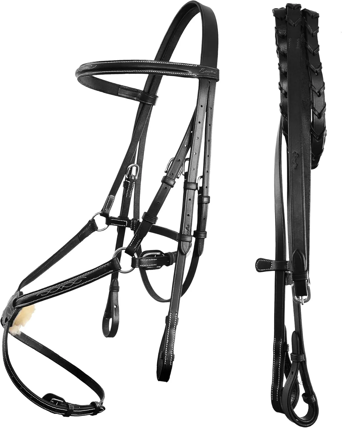 Exion Horse Figure 8 Bridle with Leather Laced Rein | English Jumping Figure 8 Bridle for Horses