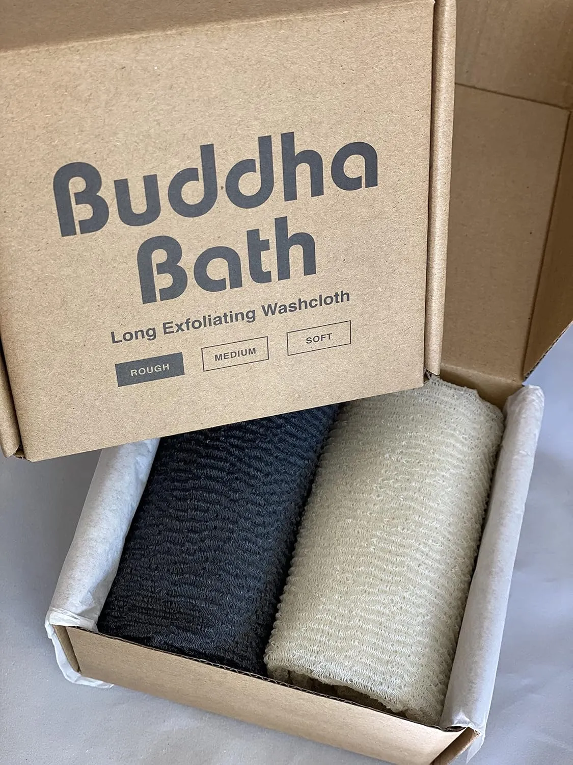 Extra Long Nylon Exfoliating Shower Towel Washcloth (Rough Exfoliate) - Dark Gray & Bone - (2 Pack)