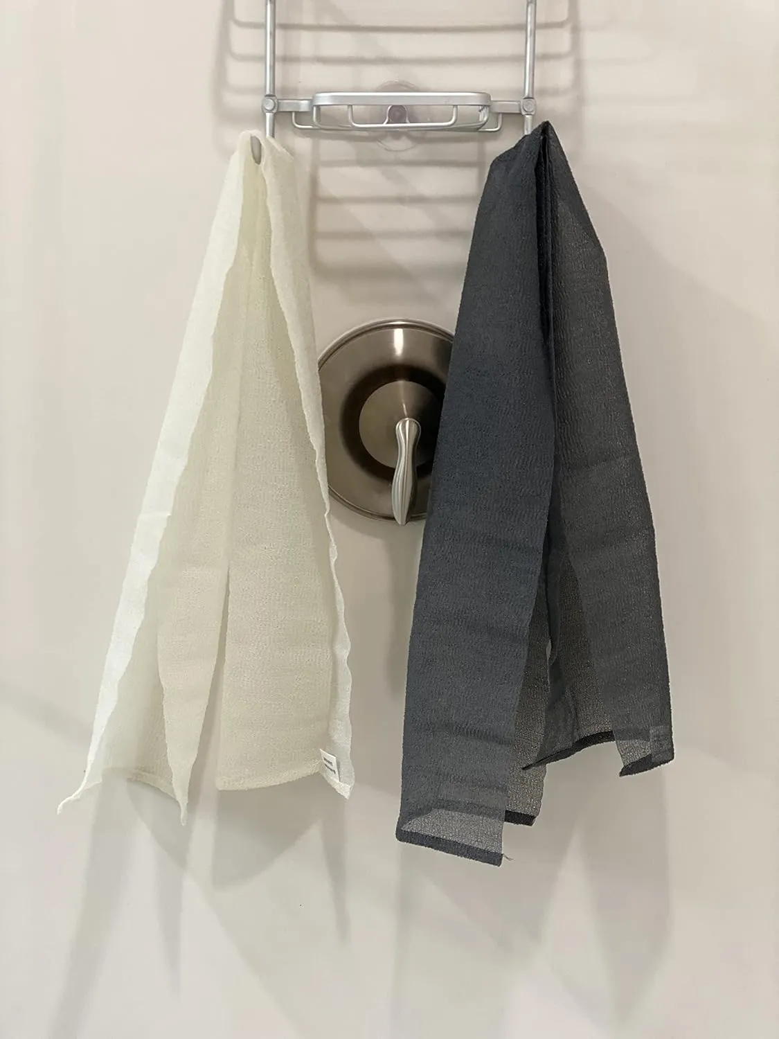 Extra Long Nylon Exfoliating Shower Towel Washcloth (Rough Exfoliate) - Dark Gray & Bone - (2 Pack)