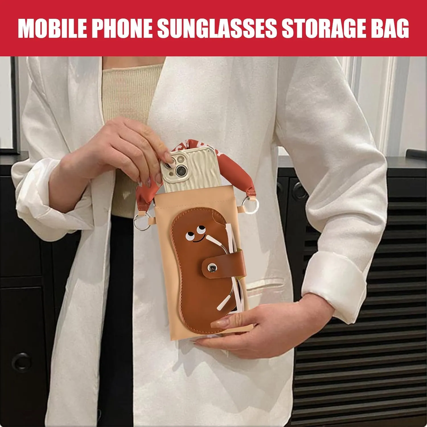 Eyeglass Case - Soft PU Sunglasses Bag, Eyeglass Pouch, PU Leather Phone Organizer Holder - 2-in-1 Stylish Cellphone Pouch,