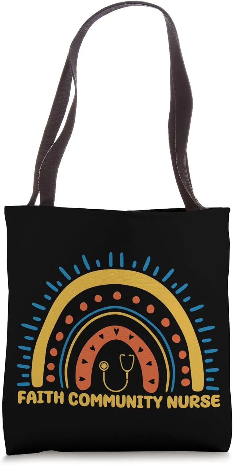 Faith Community Nurse Boho Rainbow Religious Church Nursing Tote Bag