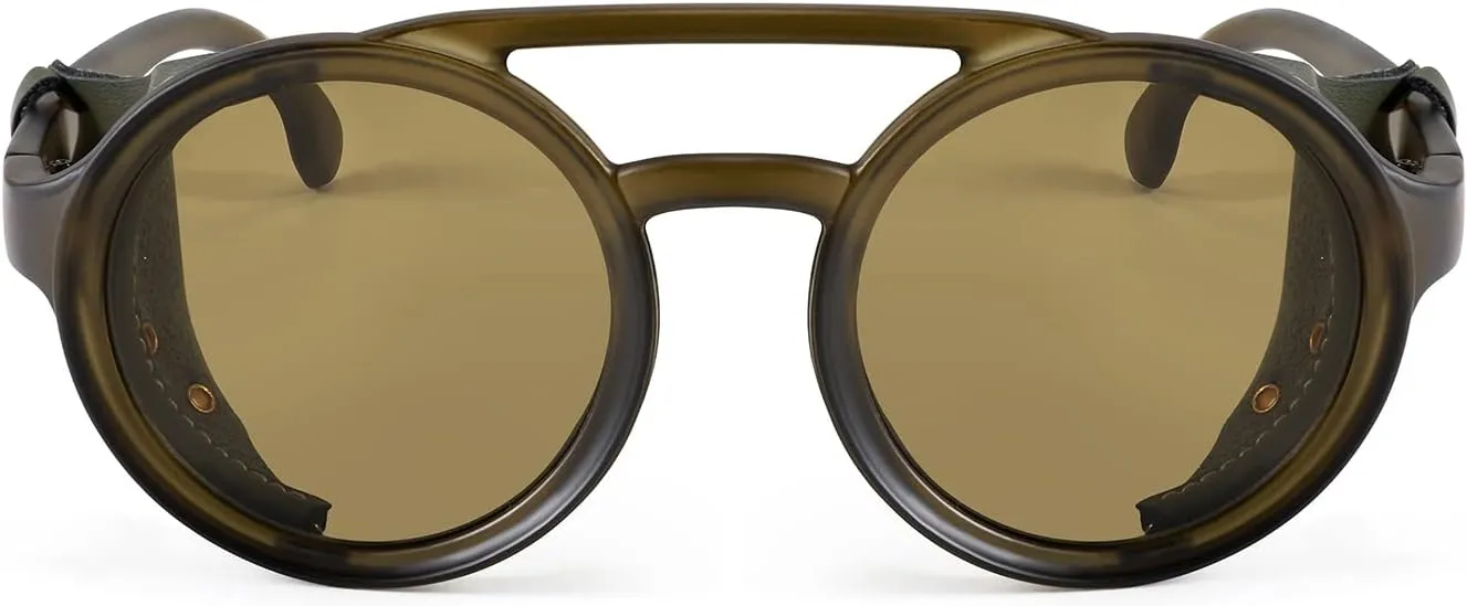 FEISEDY Retro Round Steampunk Sunglasses Women Men Vintage Eyewear Light Plastic Frame with Leatherwear B2532
