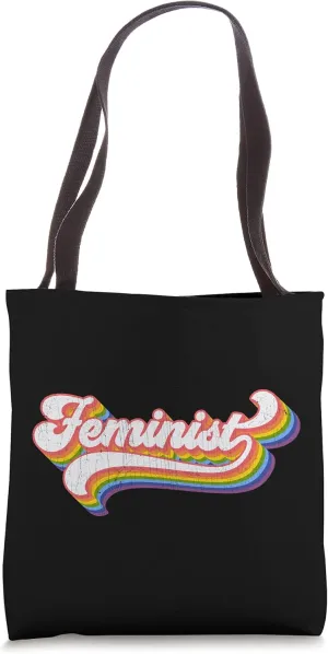 Feminist - Retro 70s Vintage Rainbow - Feminism Tote Bag