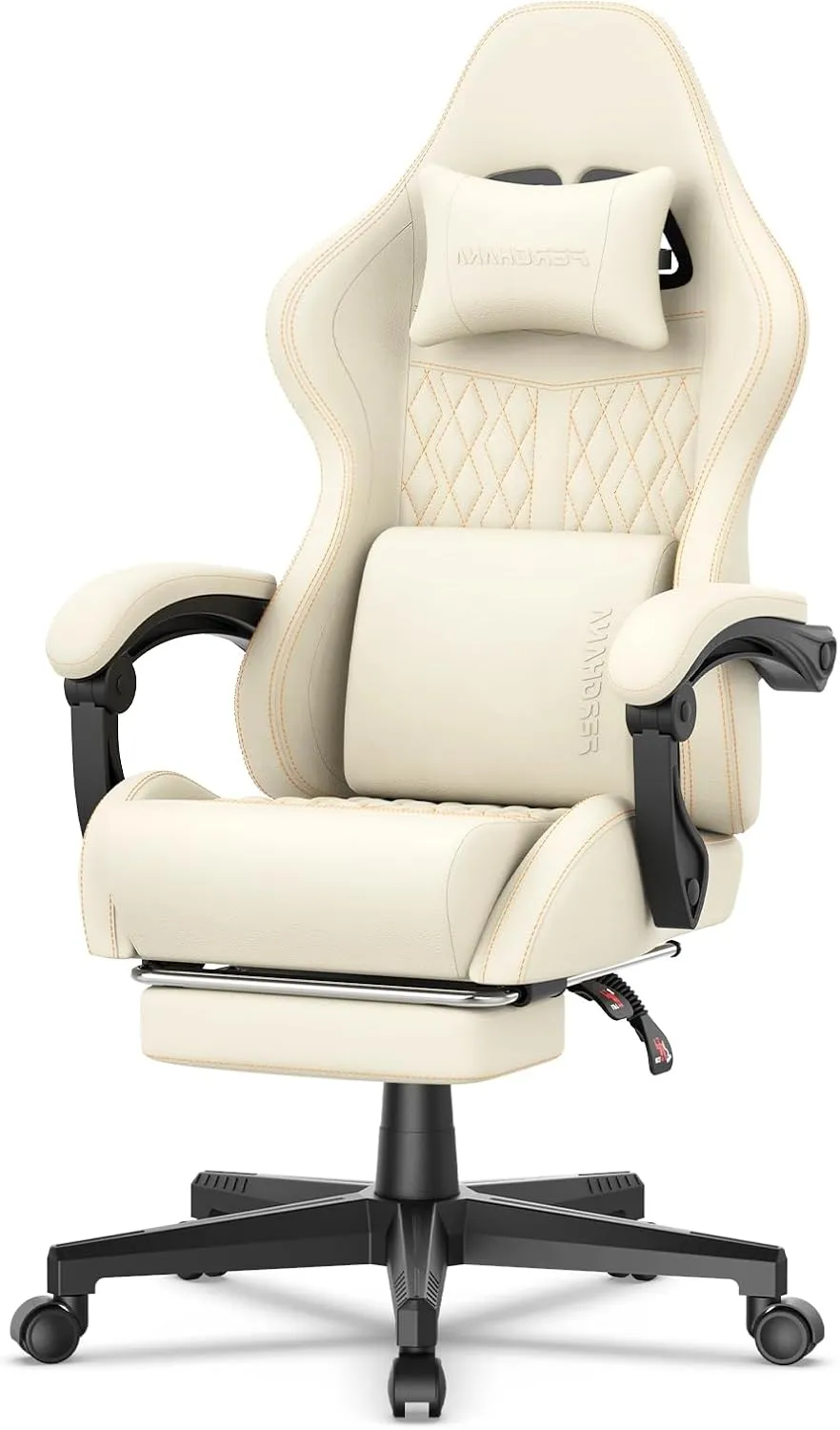 Ferghana Vintage PU Leather Gaming Chair, Ergonomic Gamer Chair with Massage, High Back Computer Office Chair with Footrest for Adults, Racing Style Reclining Video Game Chair (Beige)