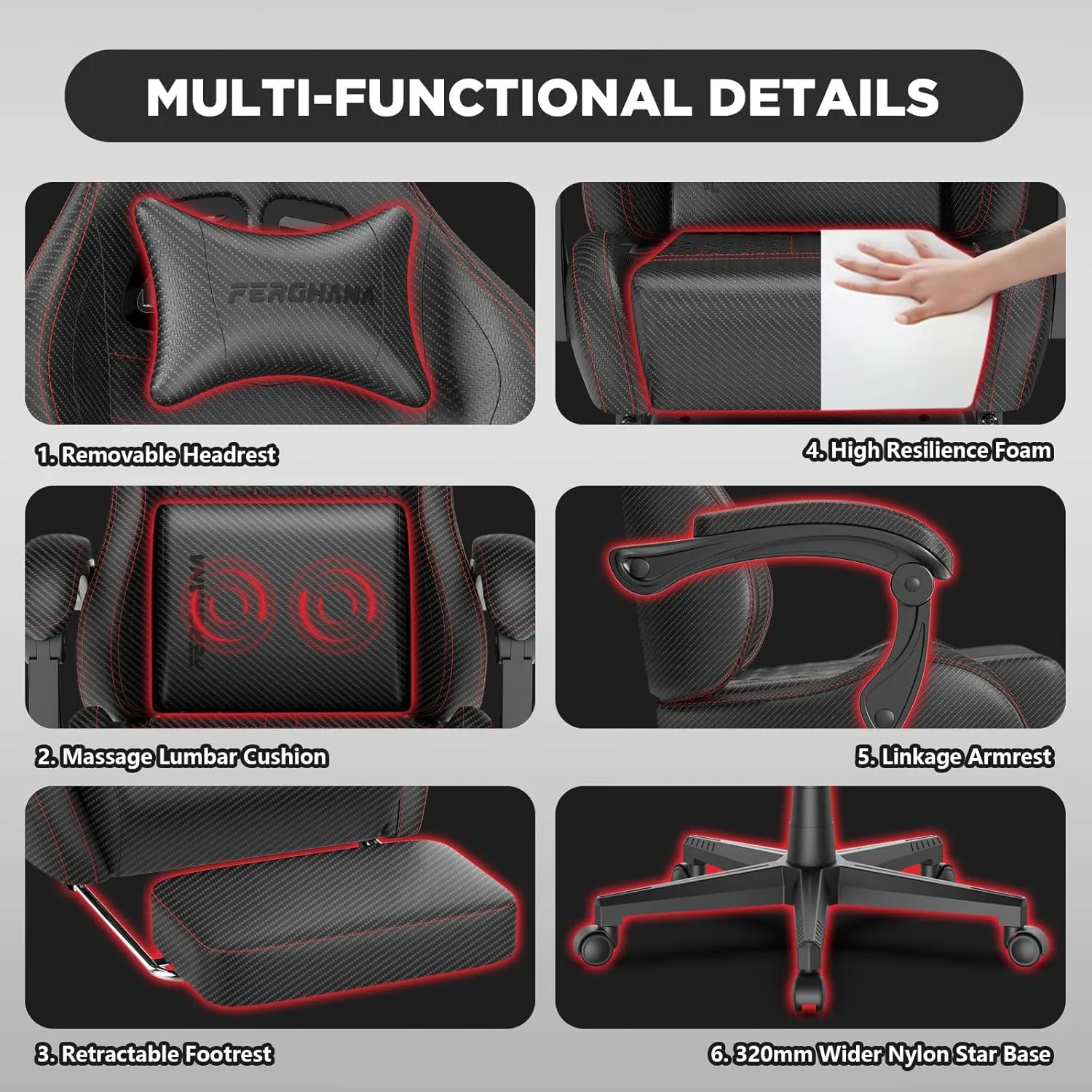 Ferghana Vintage PU Leather Gaming Chair, Ergonomic Gamer Chair with Massage, High Back Computer Office Chair with Footrest for Adults, Racing Style Reclining Video Game Chair (Black)