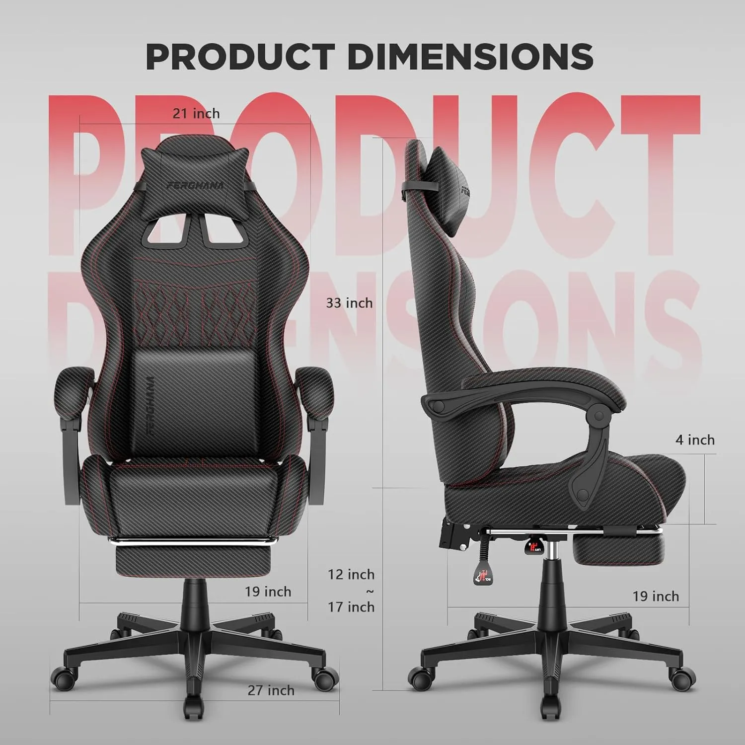 Ferghana Vintage PU Leather Gaming Chair, Ergonomic Gamer Chair with Massage, High Back Computer Office Chair with Footrest for Adults, Racing Style Reclining Video Game Chair (Black)
