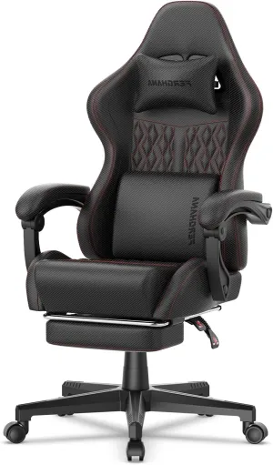 Ferghana Vintage PU Leather Gaming Chair, Ergonomic Gamer Chair with Massage, High Back Computer Office Chair with Footrest for Adults, Racing Style Reclining Video Game Chair (Black)