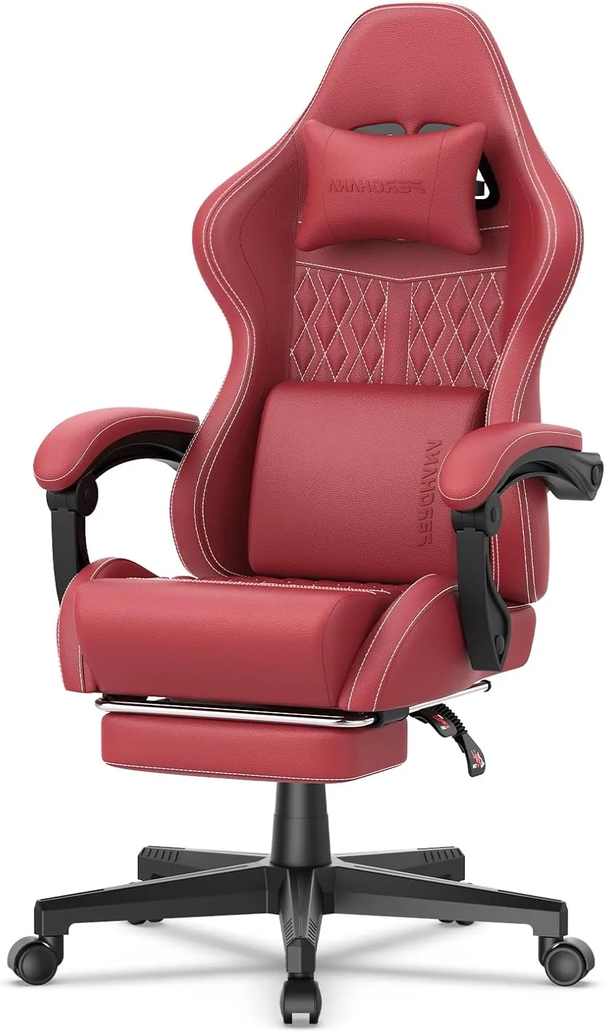 Ferghana Vintage PU Leather Gaming Chair, Ergonomic Gamer Chair with Massage, High Back Computer Office Chair with Footrest for Adults, Racing Style Reclining Video Game Chair (Red)