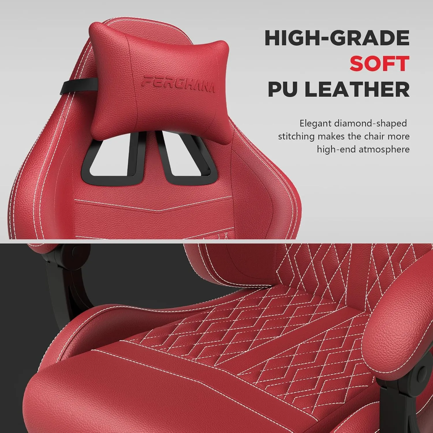 Ferghana Vintage PU Leather Gaming Chair, Ergonomic Gamer Chair with Massage, High Back Computer Office Chair with Footrest for Adults, Racing Style Reclining Video Game Chair (Red)