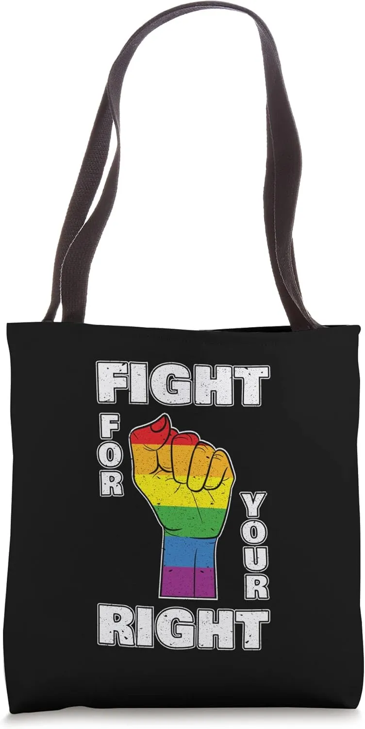 Fight For Your Right Rainbow Flag Fist Demo Demonstration Tote Bag