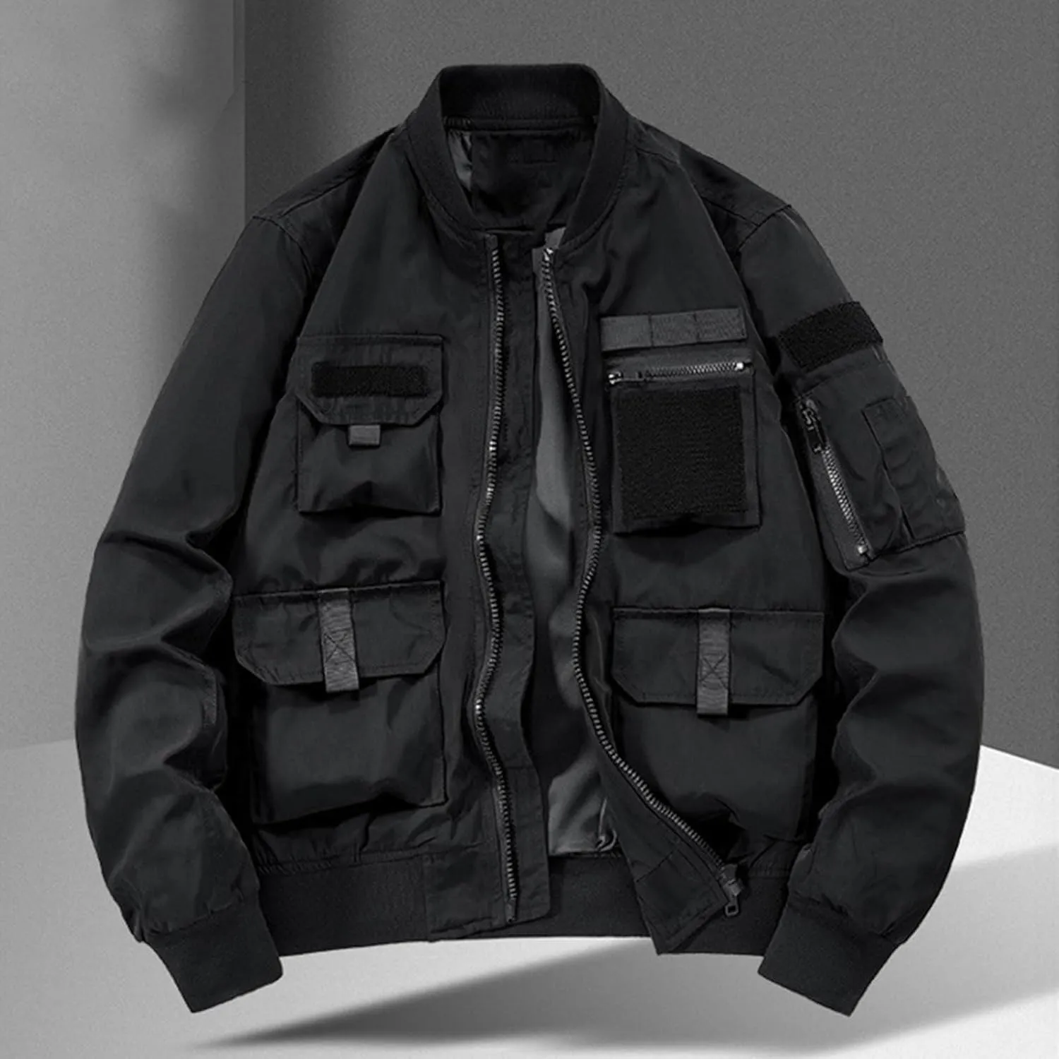 Finelylove Mens Military Tactical Jacket Cargo Flight Bomber Jacket Waterproof Nylon Windbreaker with Multi Pockets