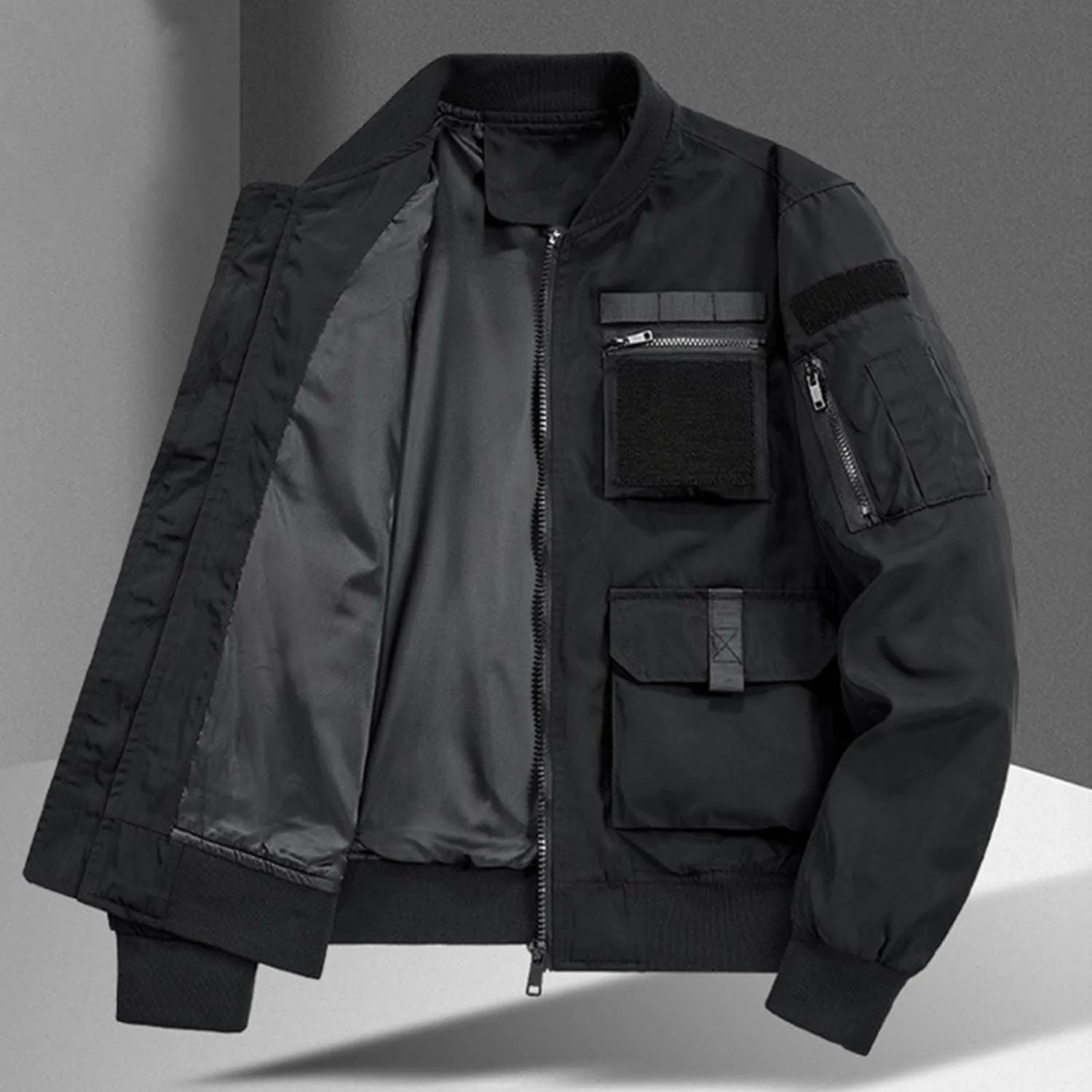 Finelylove Mens Military Tactical Jacket Cargo Flight Bomber Jacket Waterproof Nylon Windbreaker with Multi Pockets