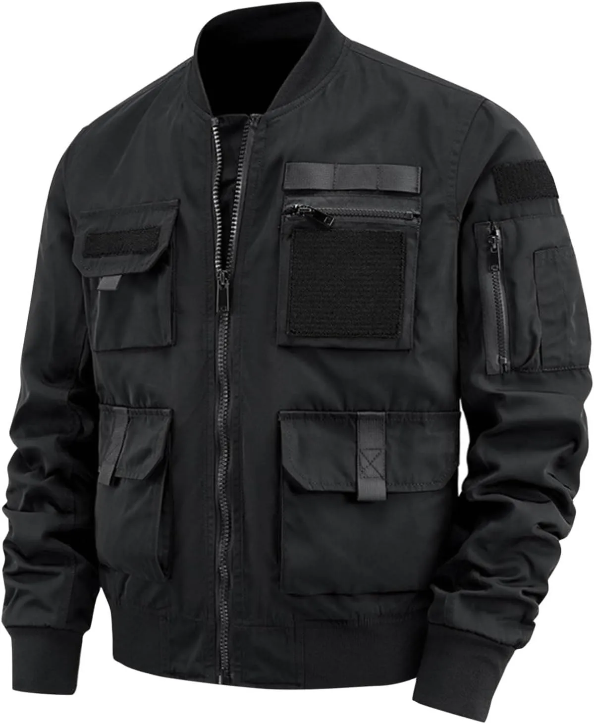 Finelylove Mens Military Tactical Jacket Cargo Flight Bomber Jacket Waterproof Nylon Windbreaker with Multi Pockets