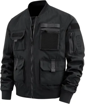 Finelylove Mens Military Tactical Jacket Cargo Flight Bomber Jacket Waterproof Nylon Windbreaker with Multi Pockets