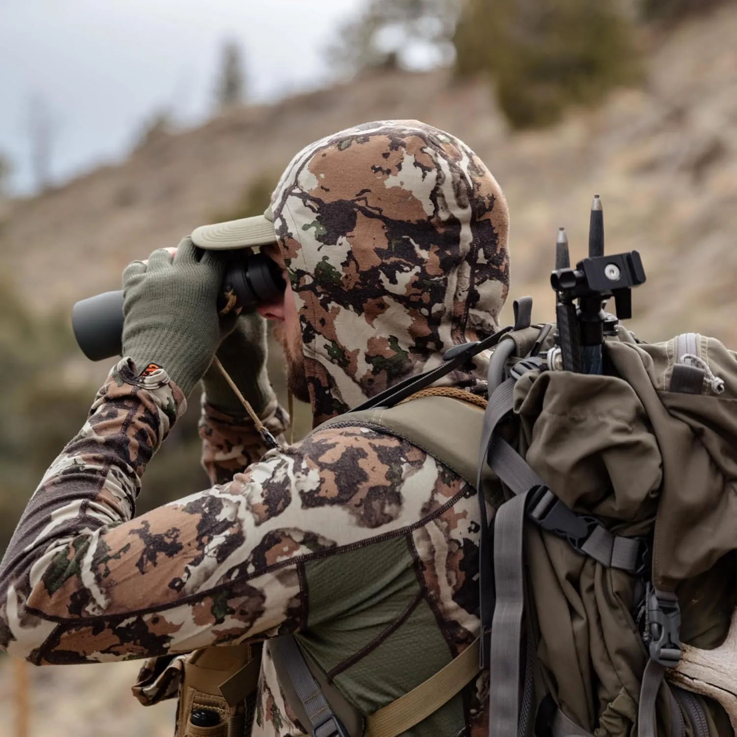 First Lite Men’s Wick Hoody - Merino Wool Ultralight Camo Hunting Base Layer, Quick Dry, UV Protection Hunting Clothing