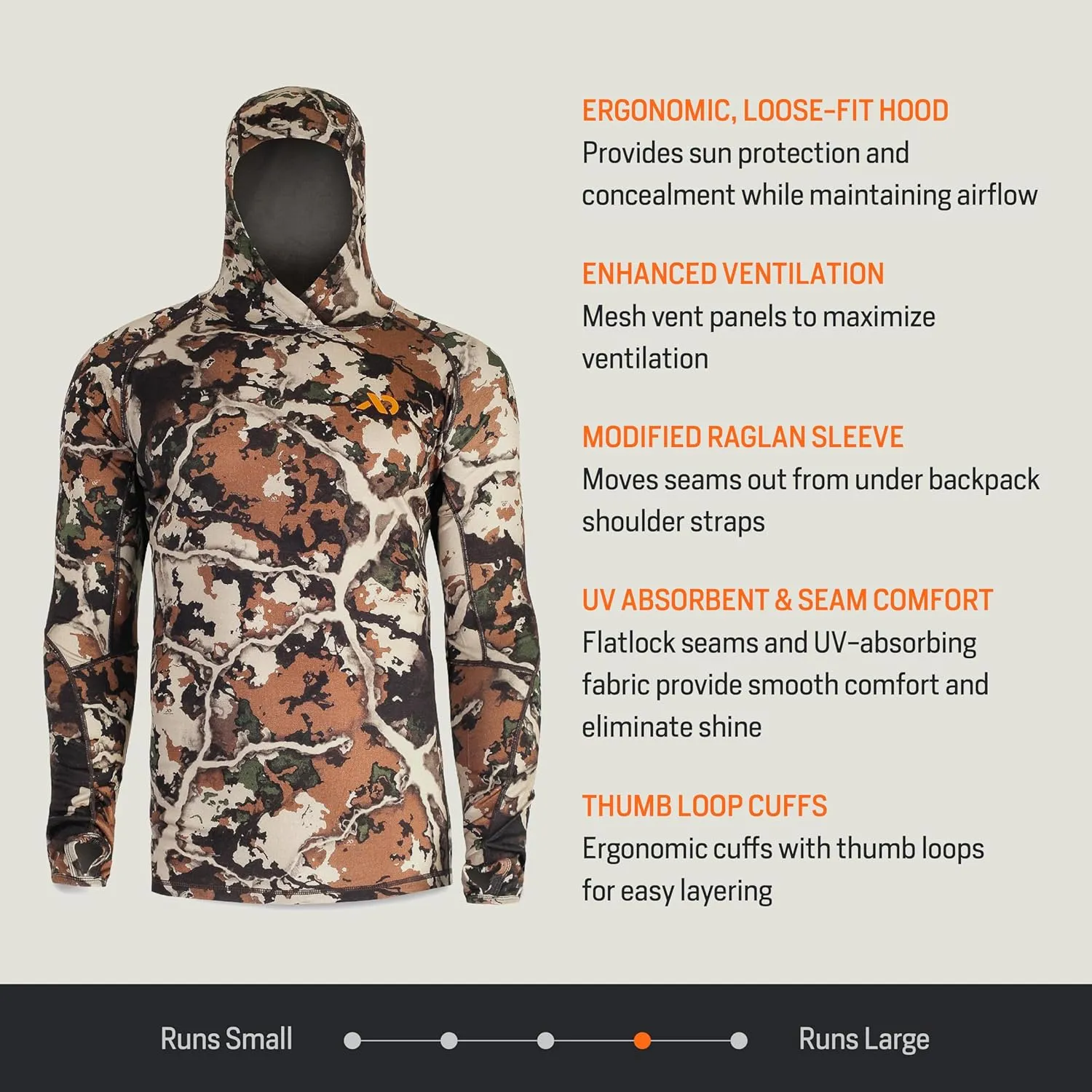 First Lite Men’s Wick Hoody - Merino Wool Ultralight Camo Hunting Base Layer, Quick Dry, UV Protection Hunting Clothing