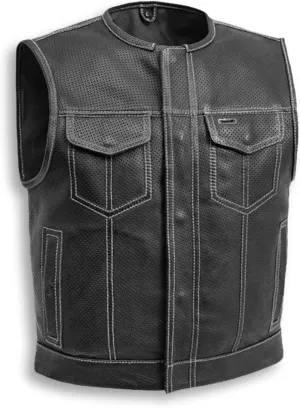 First Mfg Co - Lowside - Mens Motorcycle Biker Riding Canvas, Leather, Twill, Perforated Leather Vest
