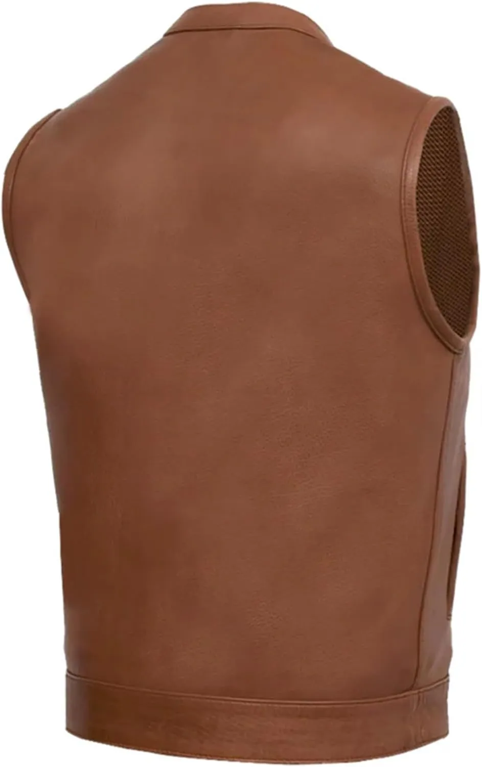 First Mfg Co Sharp Shooter Men's Motorcycle leather Vest - Classic Black Leather, Banded Collar, Covered Snaps