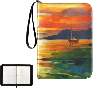 Fishing Boat Painting Card Binder 4-Pocket, 400 Pockets Trading Cards Holder Games Card Albums Storage Organizer Case for Football, Baseball Cards