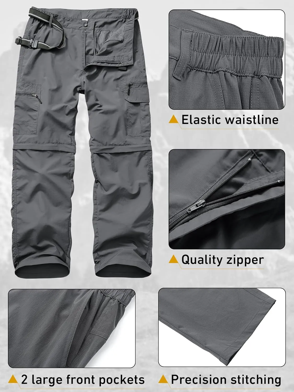 Fishing Hiking Pants for Men, Waterproof Convertible Quick Dry Pants for Wading, Lightweight Breathable