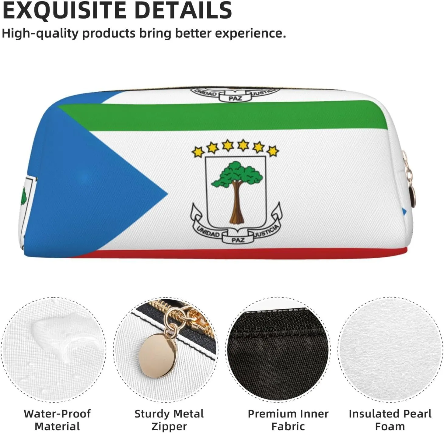 Flag of Equatorial Guinea Print Pencil Case, Pencil Pouch with Zipper, Portable Stationery Organizer pencil bag - Office Travel