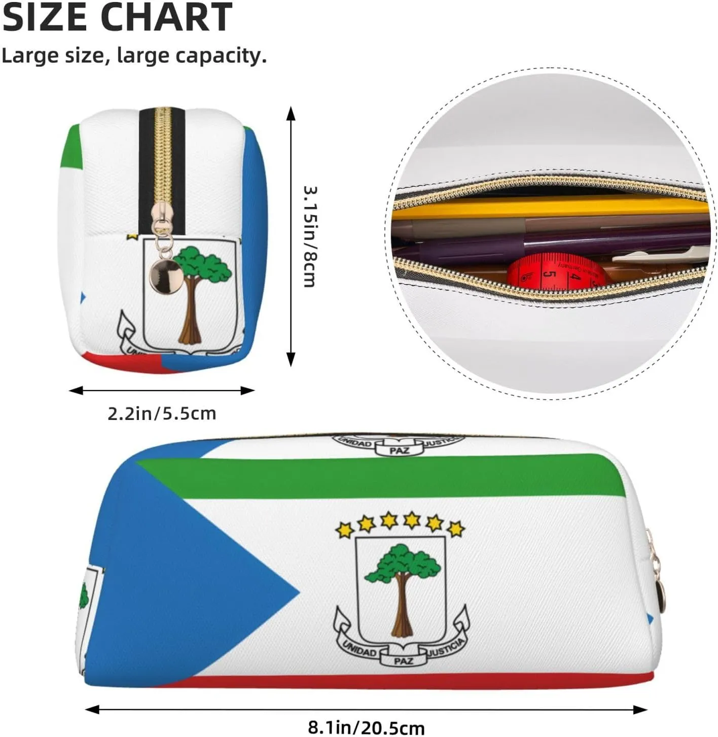 Flag of Equatorial Guinea Print Pencil Case, Pencil Pouch with Zipper, Portable Stationery Organizer pencil bag - Office Travel
