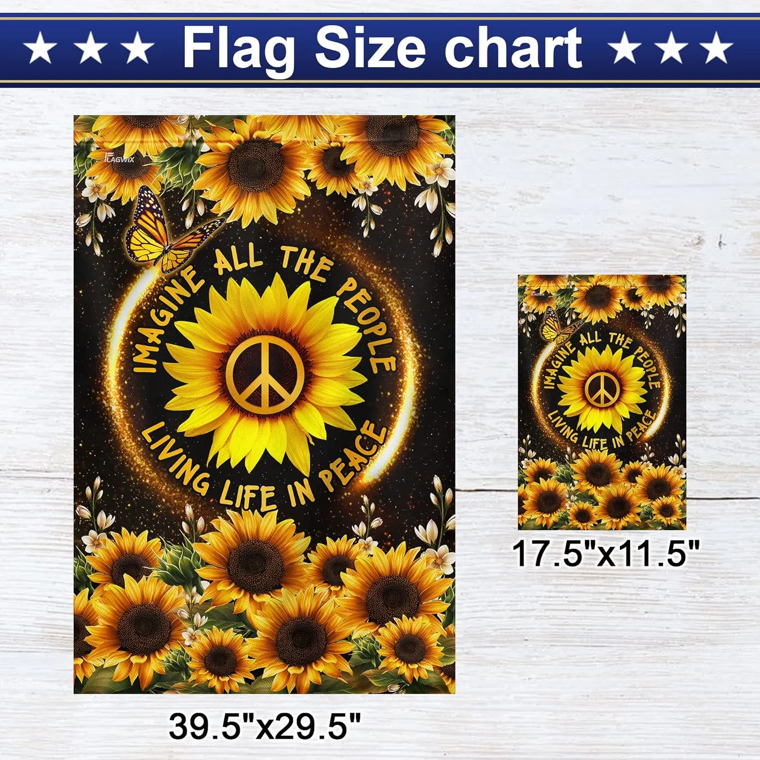 FLAGWIX 30x40 House Flag, Sunflower, Hippie Peace Flag - Double Sided, Heavy Duty Canvas, Fade Resistant - House Flags, Decorations For Home, Outside, Indoor, Outdoor Decor Flag with Grommets
