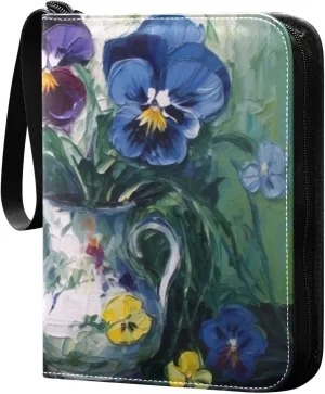 Flora Painting Card Binder 4-Pocket, 400 Pockets Trading Cards Holder Games Card Albums Storage Organizer Case for Football, Baseball Cards