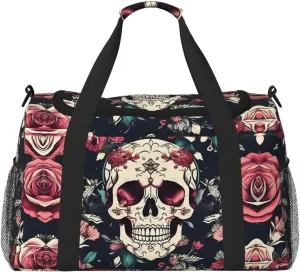 Flowers Skull Ornamental Pattern print Carry on Bag Underseat forTraveling Personal Item Bag Travel Duffel Bag Gym Bag for Women Men