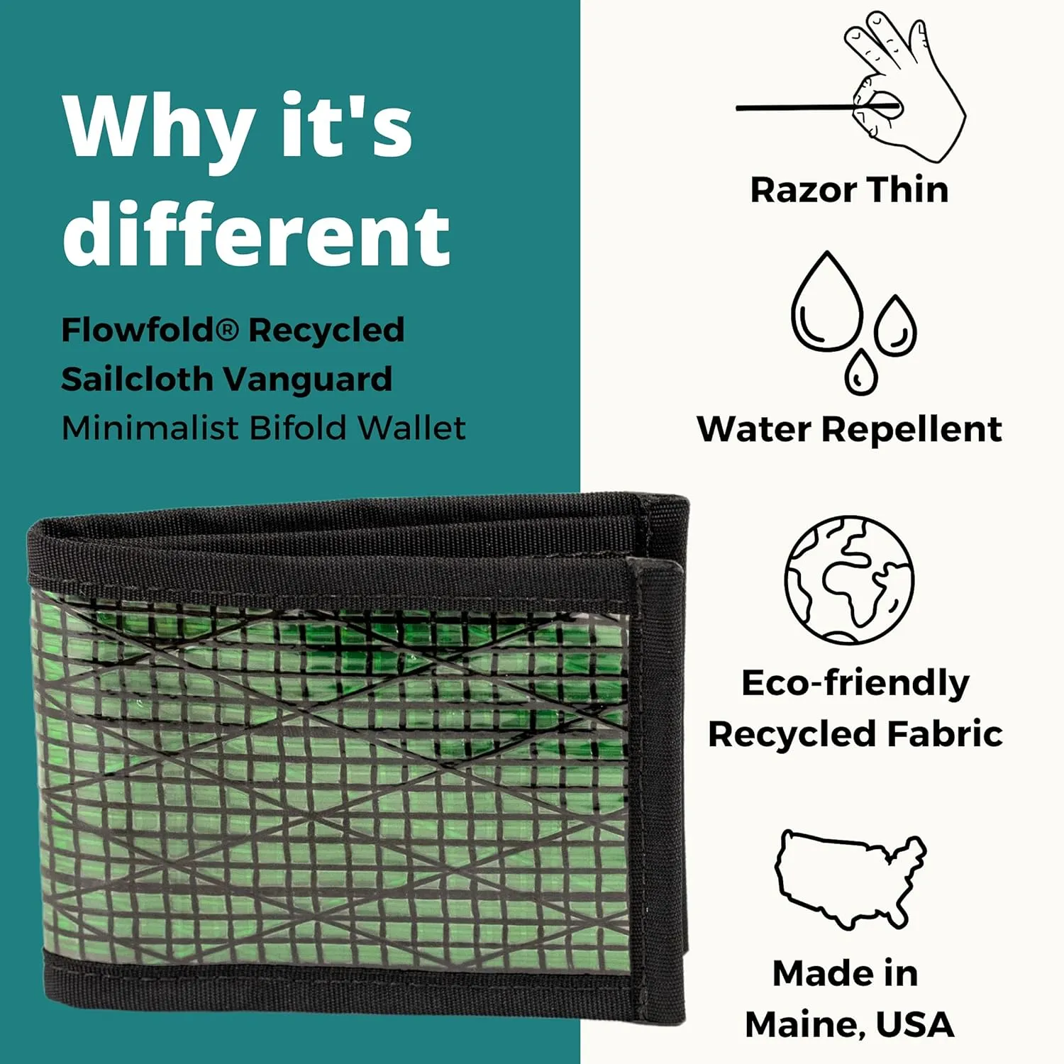 Flowfold Vanguard Slim Front Pocket Bifold Wallet Green