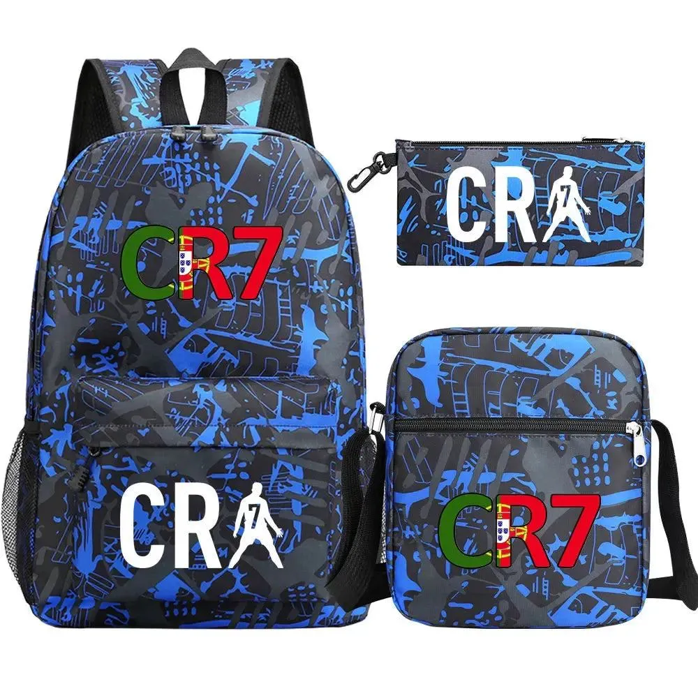 Football CR7 Backpack 3pcs/Set Cartoon School Bags for Teenagers Travel Outdoors Waterproof Schoolbag Children Boy Girl