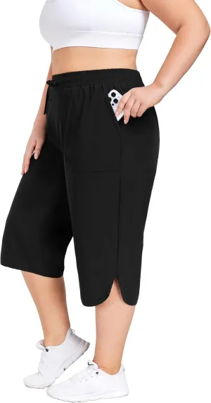 FOREYOND Womens Plus Size Capris Pants Quick Dry Loose Casual Workout Pants with Pockets 1XL-5XL