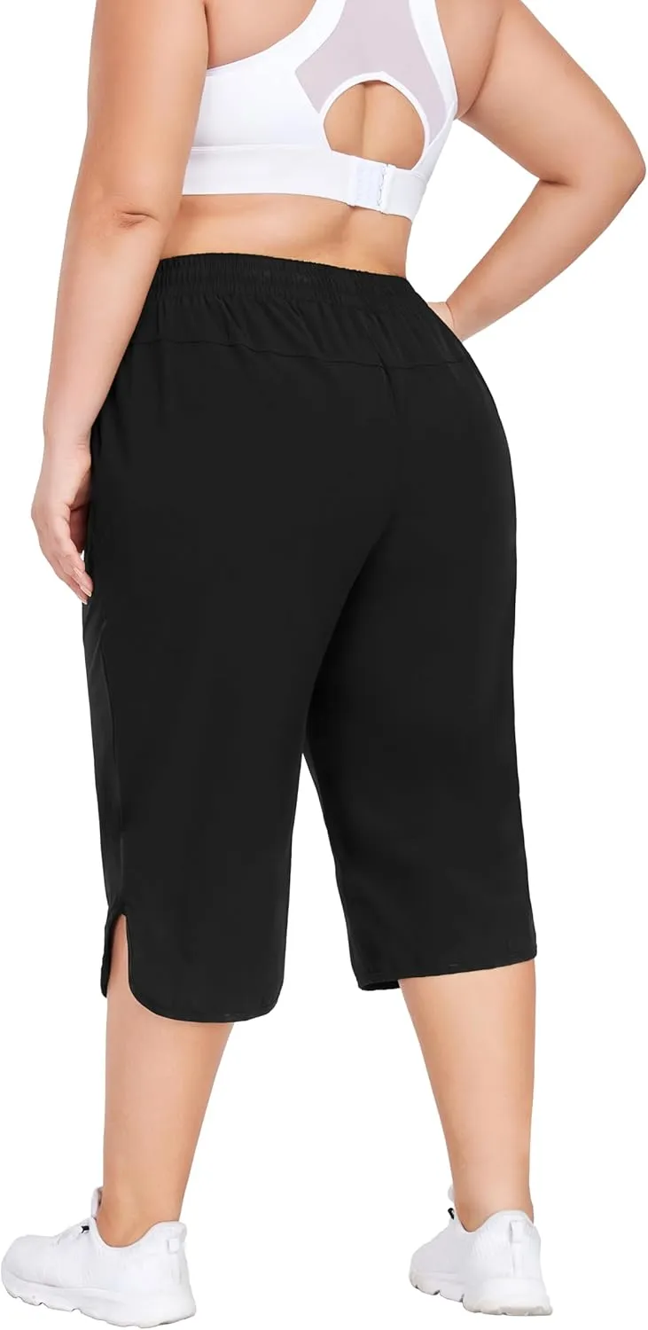 FOREYOND Womens Plus Size Capris Pants Quick Dry Loose Casual Workout Pants with Pockets 1XL-5XL