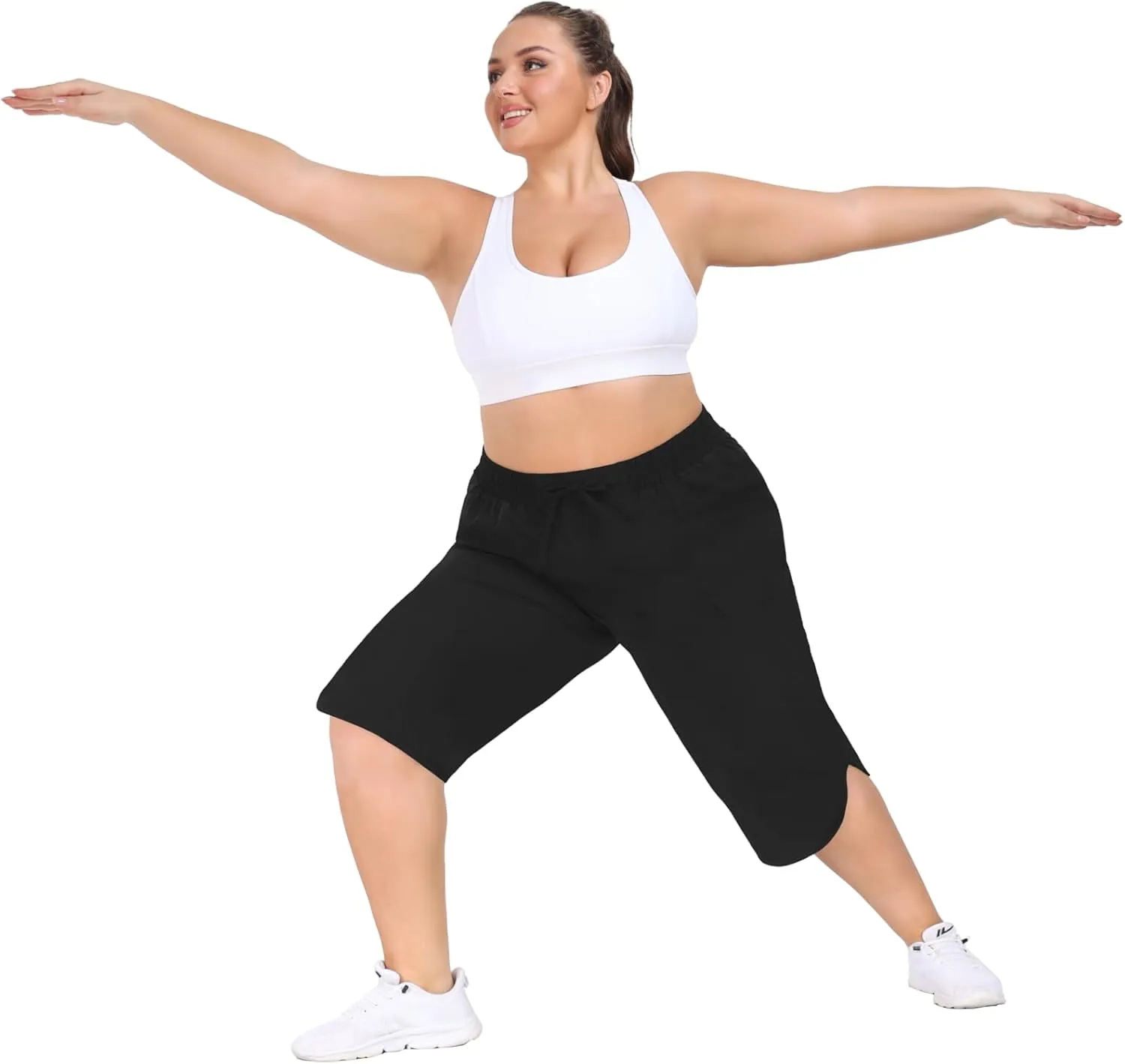 FOREYOND Womens Plus Size Capris Pants Quick Dry Loose Casual Workout Pants with Pockets 1XL-5XL