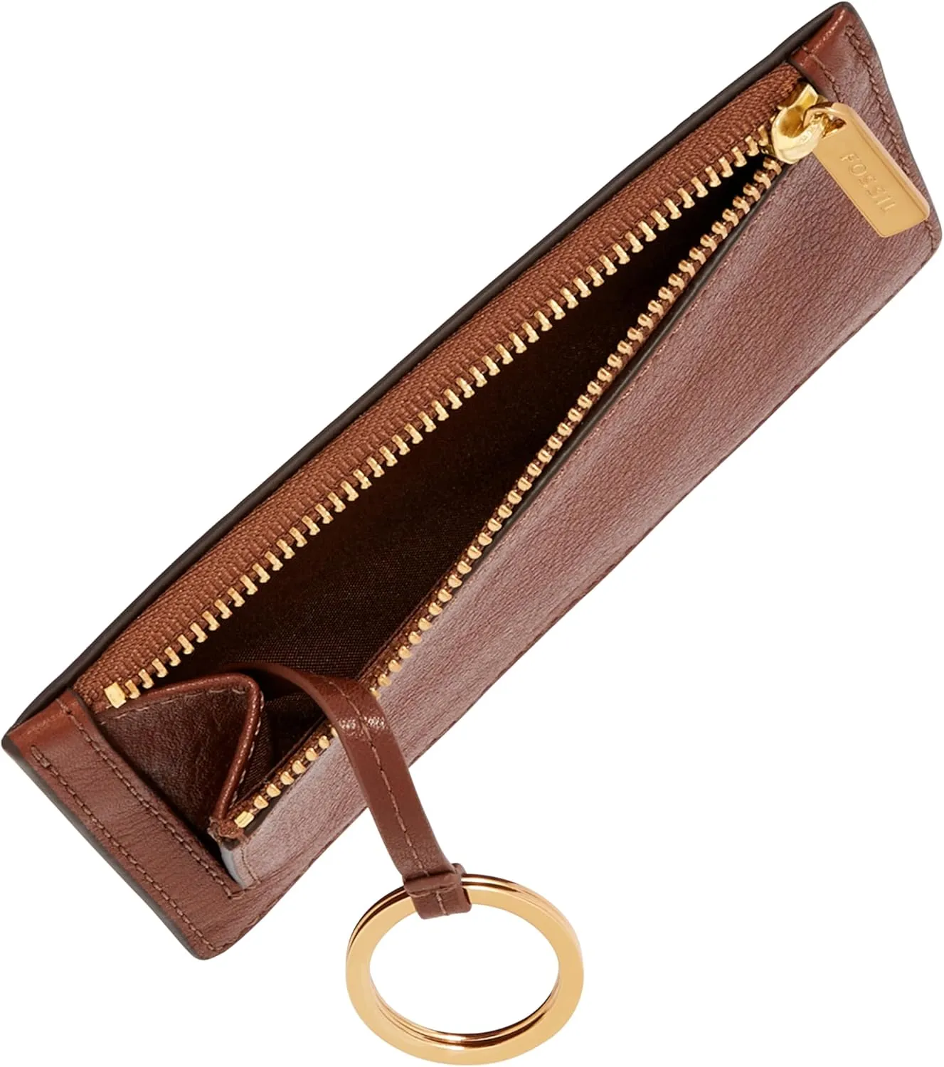 Fossil Women's Logan Leather Wallet Slim Minimalist Zip Card Case with Keychain, Brown (Model: SL7925200)