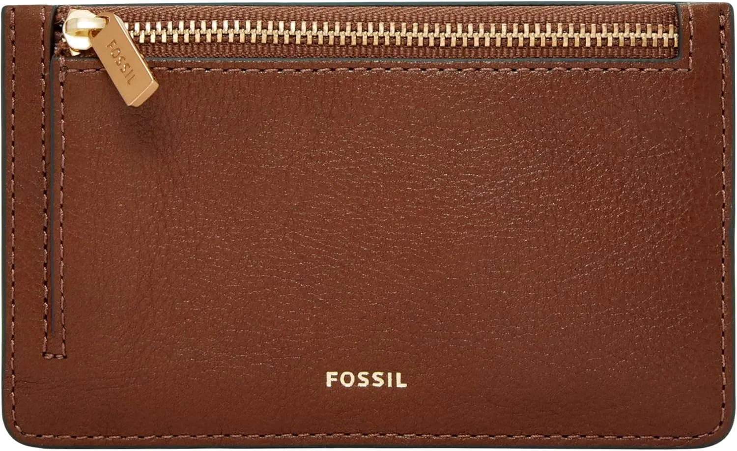 Fossil Women's Logan Leather Wallet Slim Minimalist Zip Card Case with Keychain, Brown (Model: SL7925200)