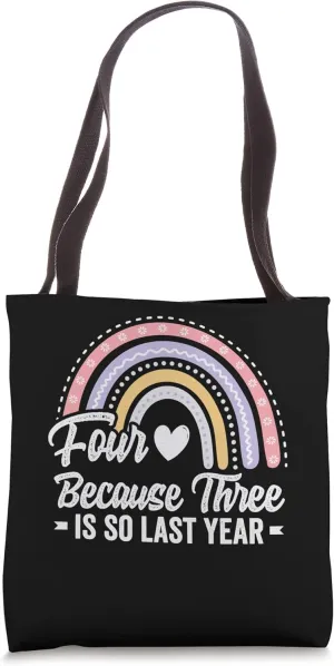 Four 4 Years Old Fourth 4th Birthday Girl Bday Cute Rainbow Tote Bag
