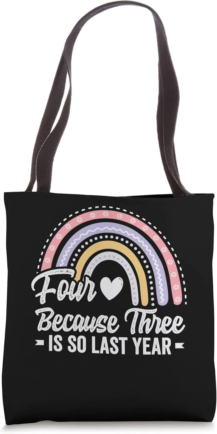 Four 4 Years Old Fourth 4th Birthday Girl Bday Cute Rainbow Tote Bag