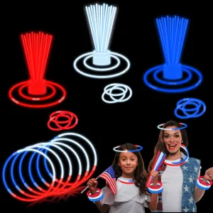 Fourth of July Light up Accessories Necklaces Bracelets for Kids Bulk, 180 PCS Red White Blue Glow Sticks Party Pack, 4th of July Parade Throws Favors, Patriotic Decorations Gift Treat Bags Stuffers