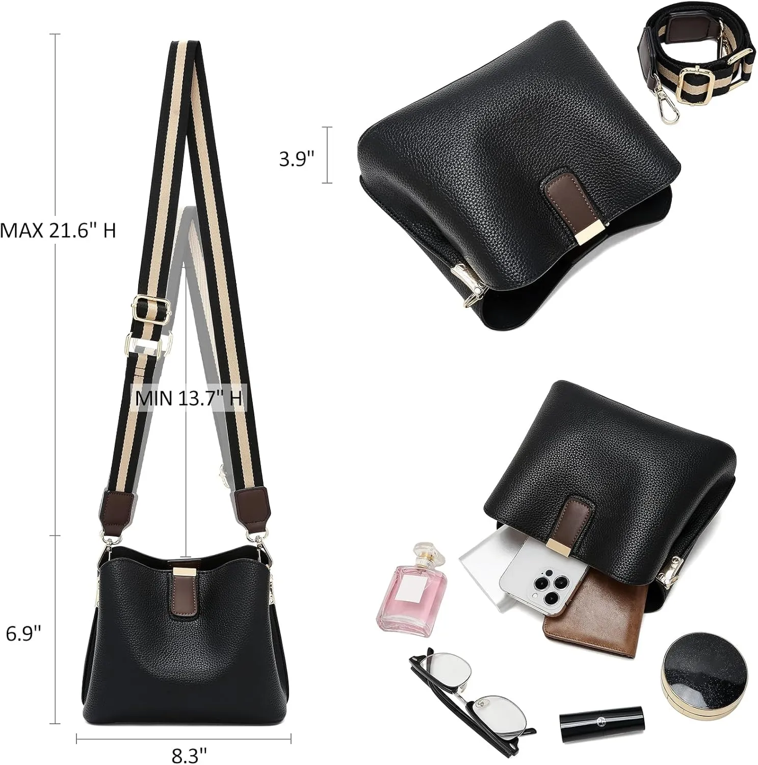 FOXLOVER Lichee Pattern Crossbody Bags for Women Vegan Leather Purses Trendy Shoulder Handbags with Wide Strap