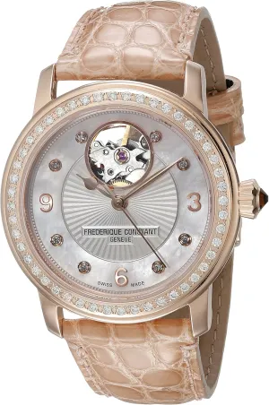 Frederique Constant Women's FC310HBAD2PD4 Heart Beat Analog Display Swiss Automatic Beige Watch