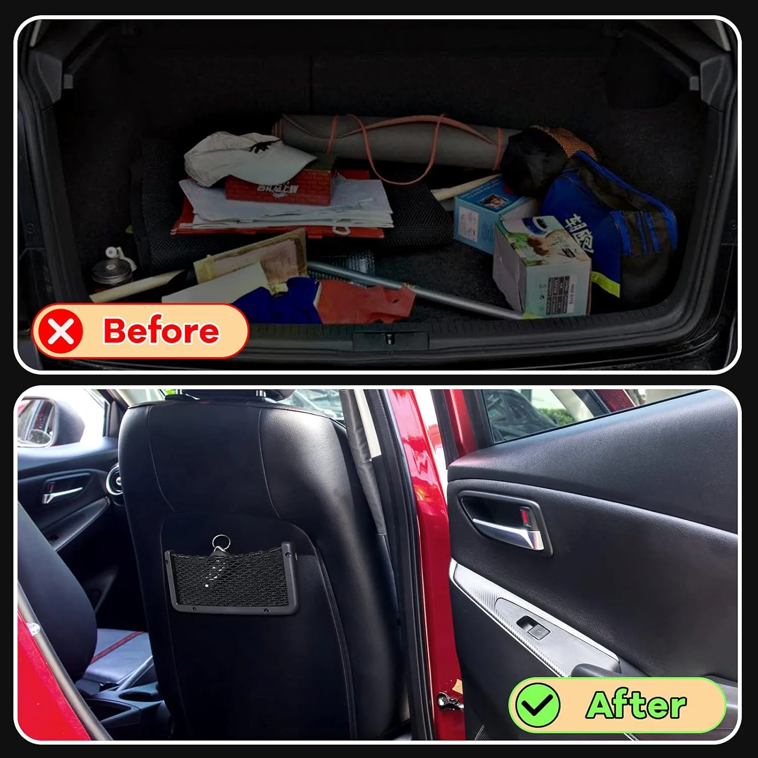 Frienda 4 Pcs ABS Plastic Frame Car Storage Net Bag Phone Car Mesh Net Holder RV Storage Boat Cargo Pocket Organizer Framed Mesh Pocket with Screws for Auto RV (9 x 4 Inch)