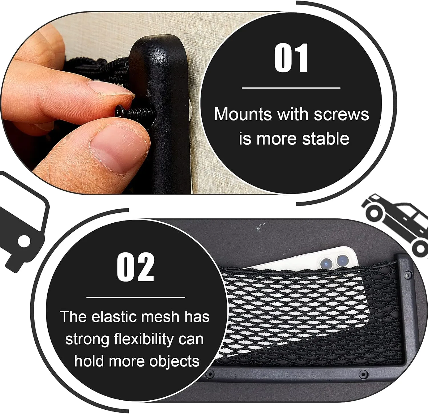 Frienda 4 Pcs ABS Plastic Frame Car Storage Net Bag Phone Car Mesh Net Holder RV Storage Boat Cargo Pocket Organizer Framed Mesh Pocket with Screws for Auto RV (9 x 4 Inch)