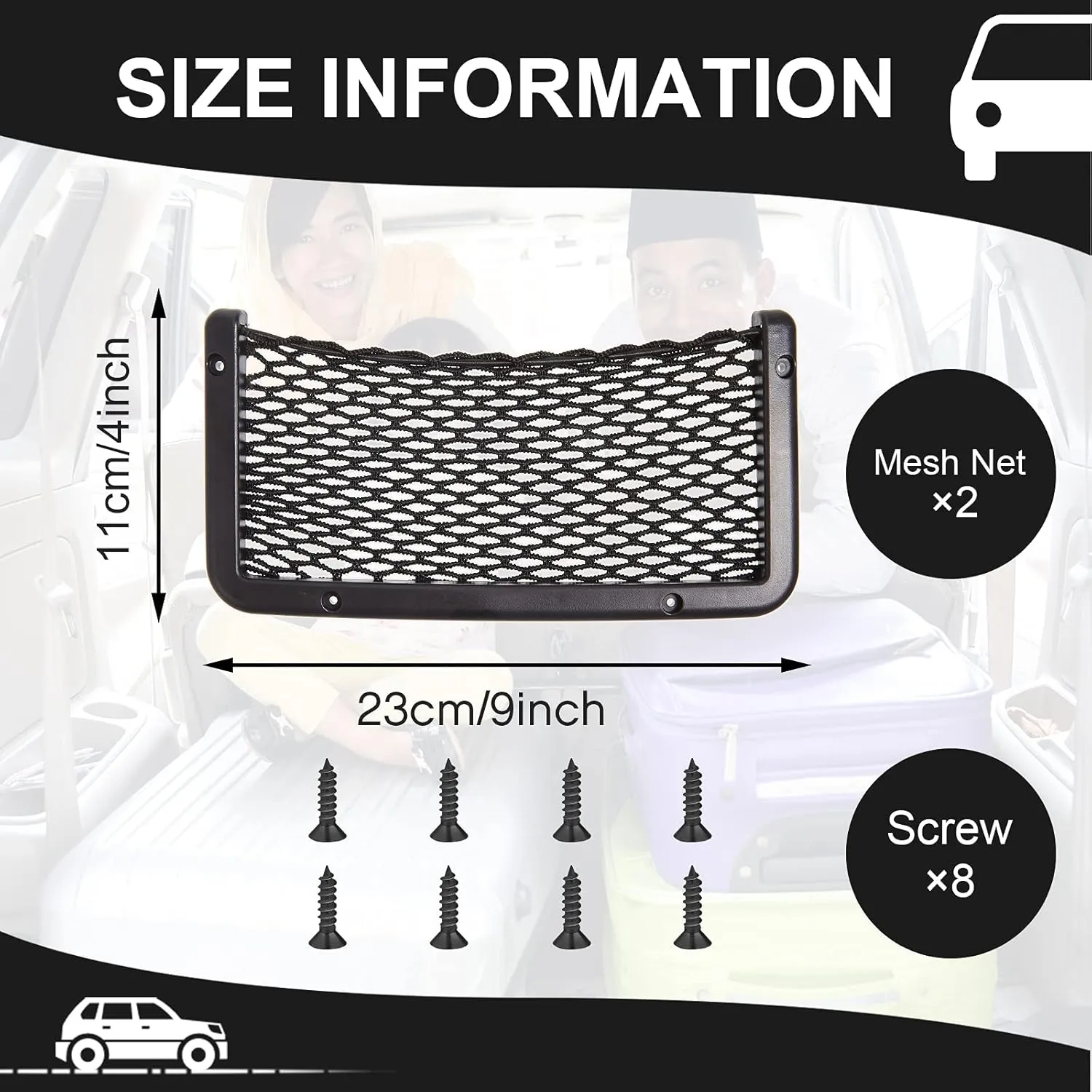 Frienda 4 Pcs ABS Plastic Frame Car Storage Net Bag Phone Car Mesh Net Holder RV Storage Boat Cargo Pocket Organizer Framed Mesh Pocket with Screws for Auto RV (9 x 4 Inch)
