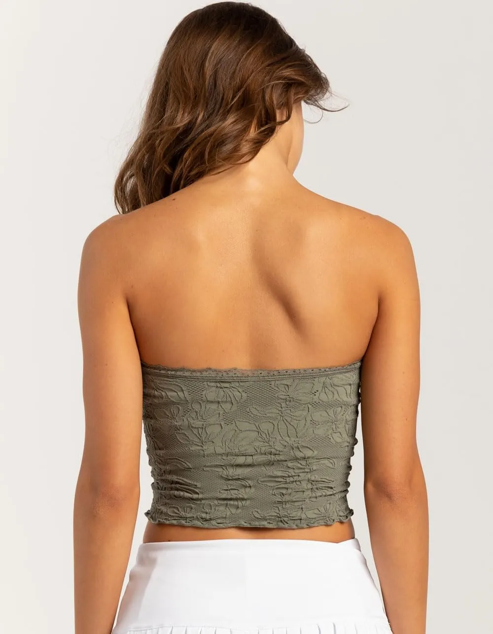 Full Tilt Seamless Lace Trim Textured Womens Tube Top