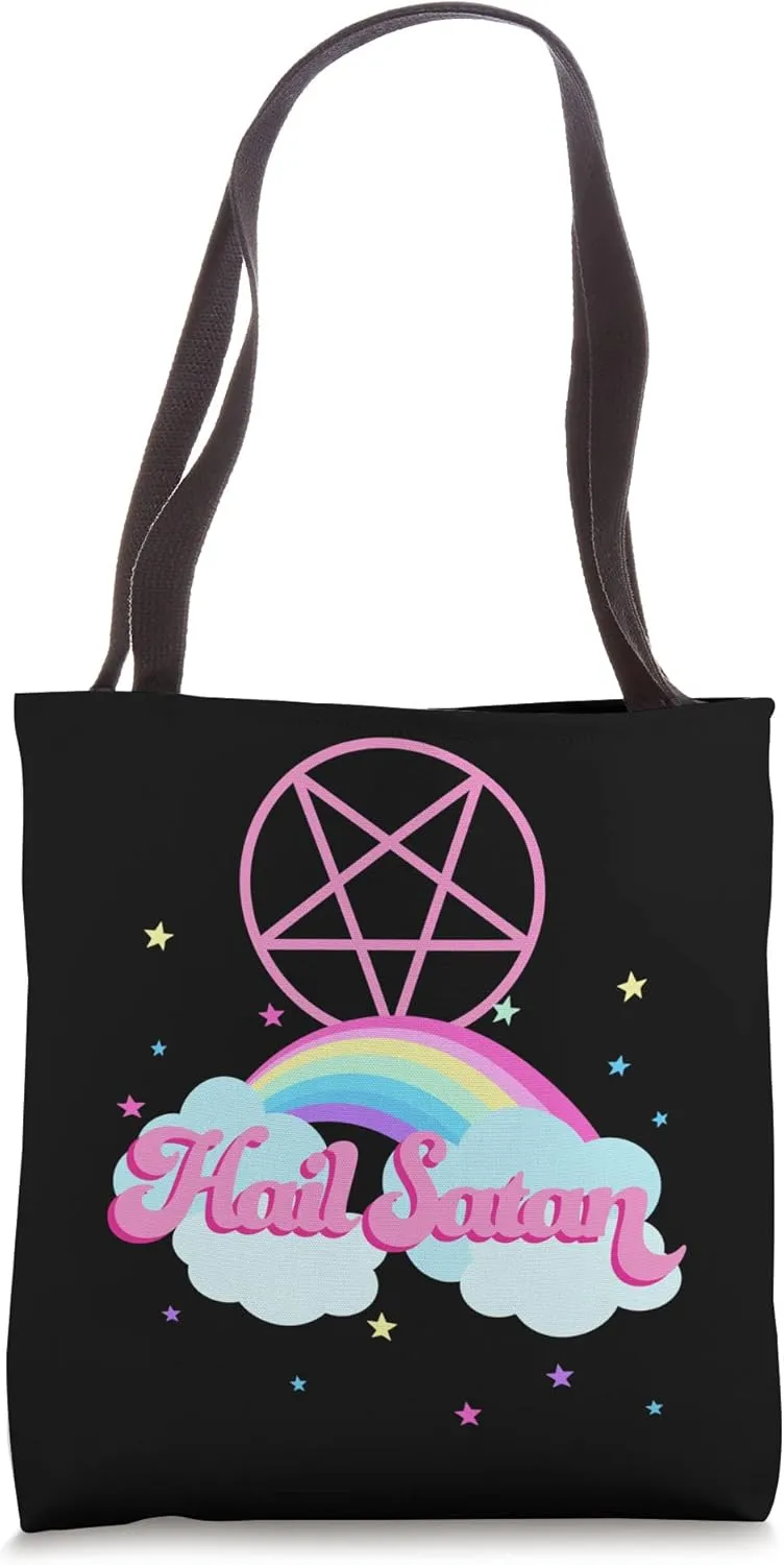 Funny Satanic Rainbow Pentagram Hail Satan Tote Bag