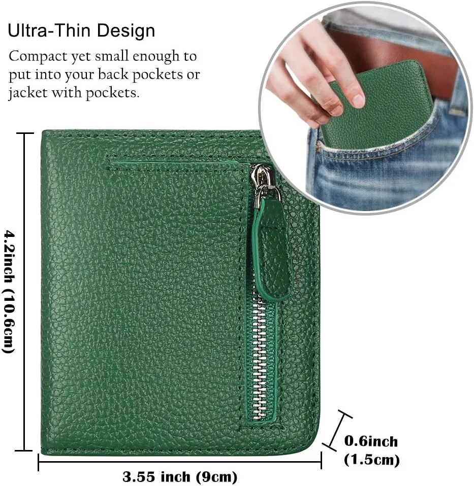 FUNTOR Small Wallets for Women, Ladies Small Compact Bifold Pocket RFID Blocking Genuine Leather Wallet for Women