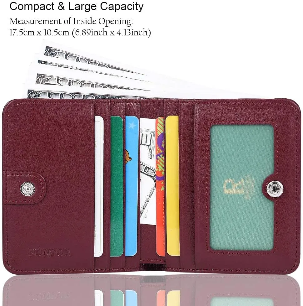 FUNTOR Small Wallets for Women, Ladies Small Compact Bifold Pocket RFID Blocking Genuine Leather Wallet for Women